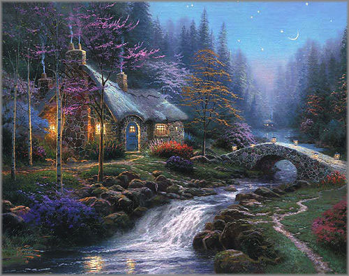 Twilight Cottage painting - Thomas Kinkade Twilight Cottage art painting
